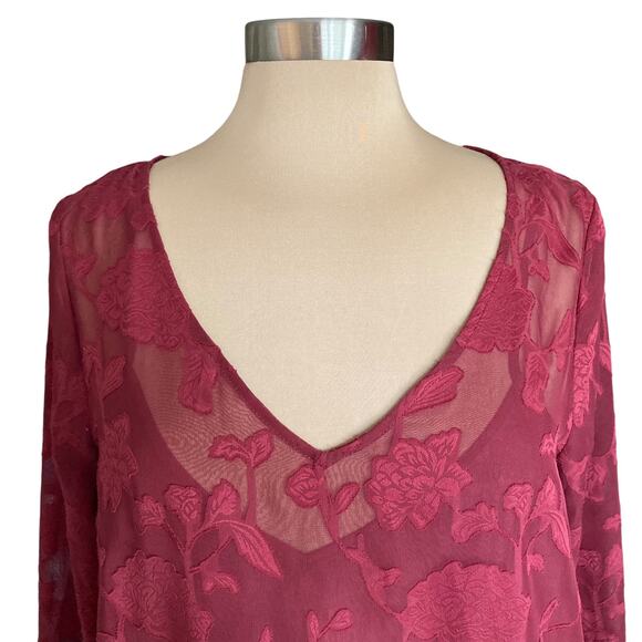 Jack by BB Dakota Burgundy Floral Lace Overlay Slip Dress LARGE Whimsygoth Fairy - Picture 2 of 11